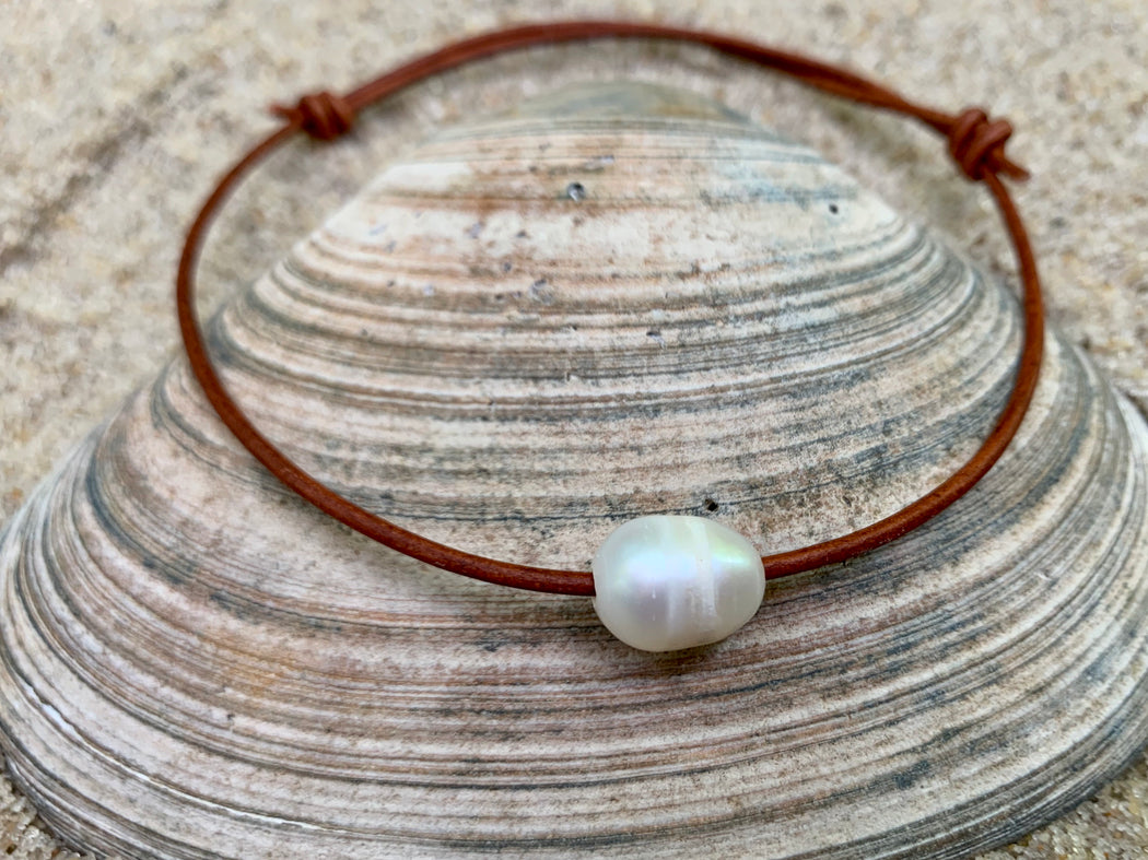 Pearl and Leather Anklet | Leather Ankle Bracelet | Beach Anklet