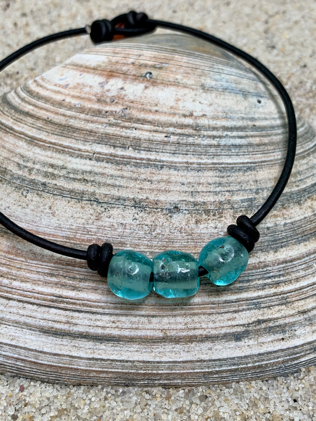 Sea Glass Leather Anklet | Beach Ankle Bracelet