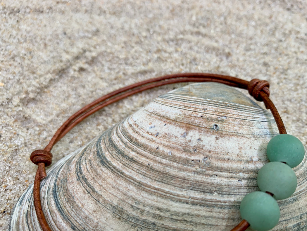 Leather Anklet | Green Aventurine Boho Ankle Bracelet | Beach Anklet