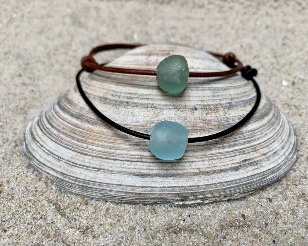 glass bead leather anklet adjustable