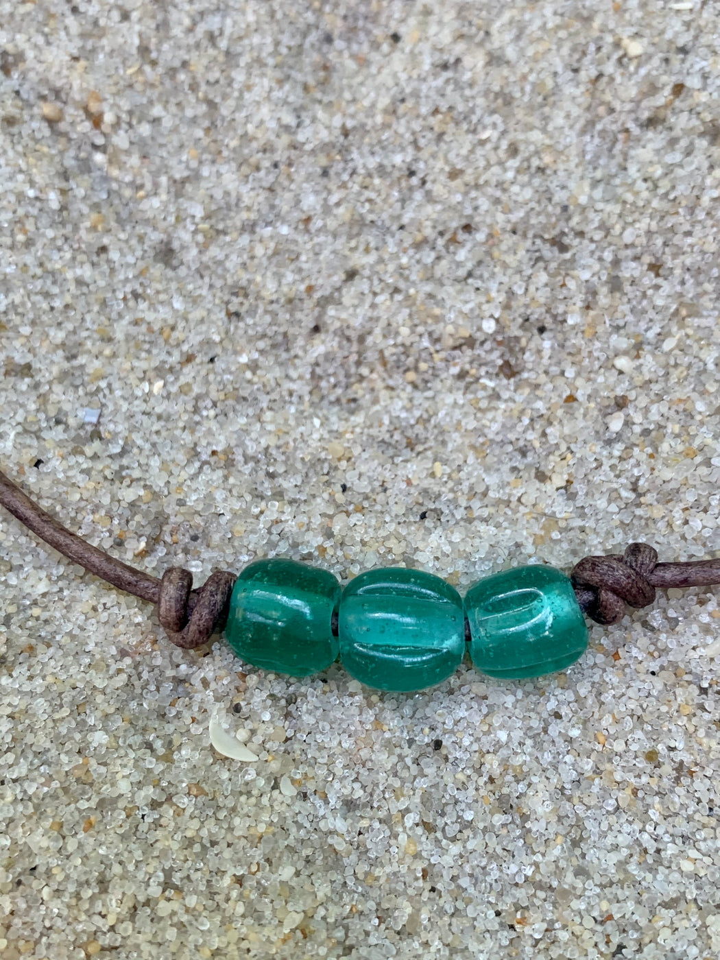 Aqua Glass Leather Beach Necklace | Leather Layering Necklace