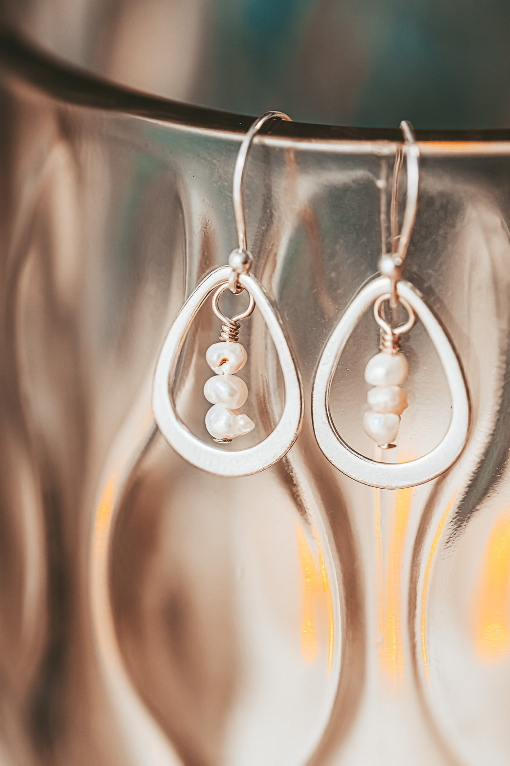 sterling silver hoop earrings with seed pearls
