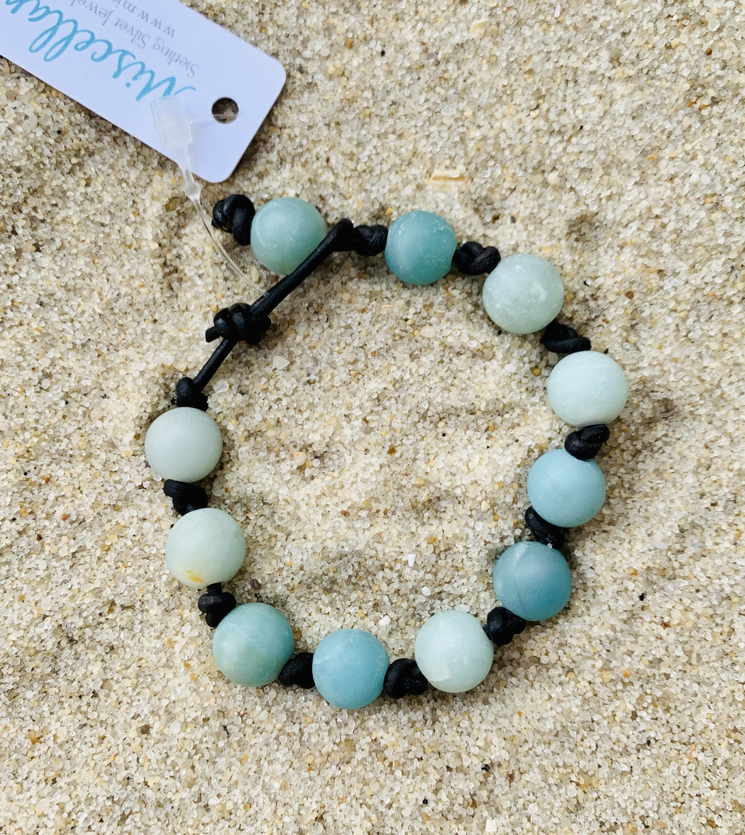 Blue Amazonite Knotted Leather Bracelet | Beach Bracelet | Summer Bracelet