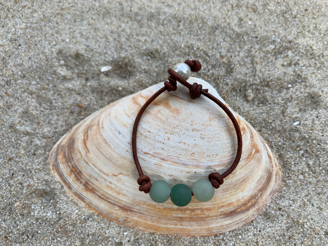 Green Aventurine Leather Bracelet | Beach Bracelet | Beach Lovers Gift