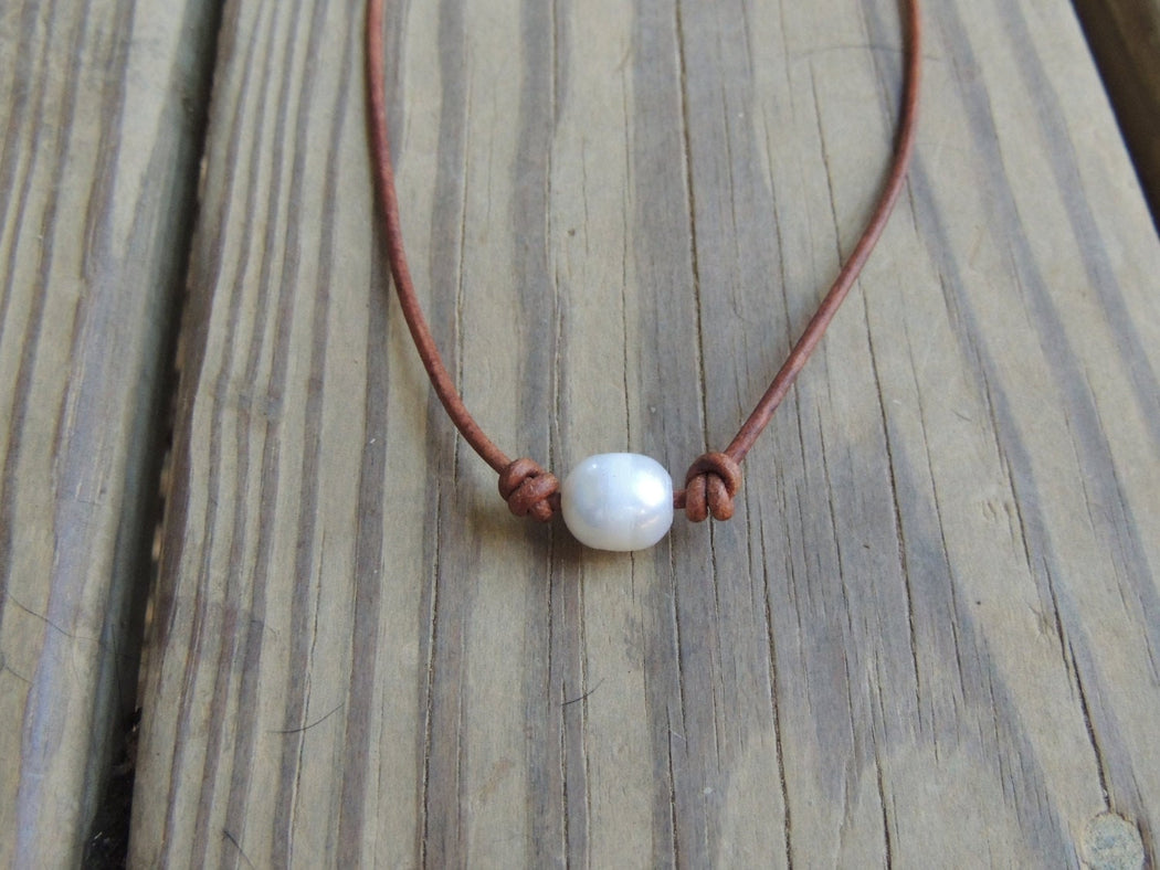 Freshwater Pearl Leather Necklace | Beach Necklace | Beach Lover Gift