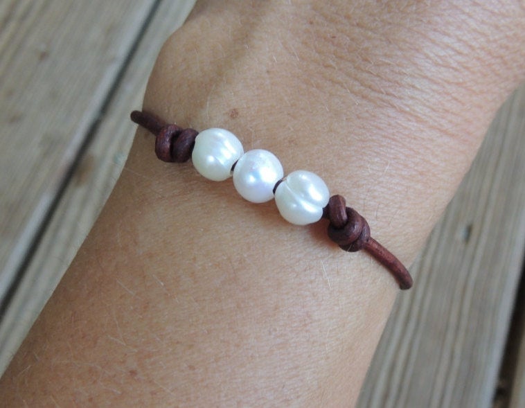 Freshwater Pearl Leather Bracelet | Beach Bracelet | Summer Bracelet