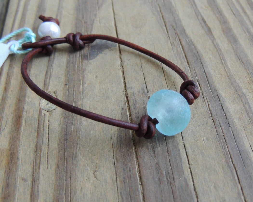 African glass leather bracelet