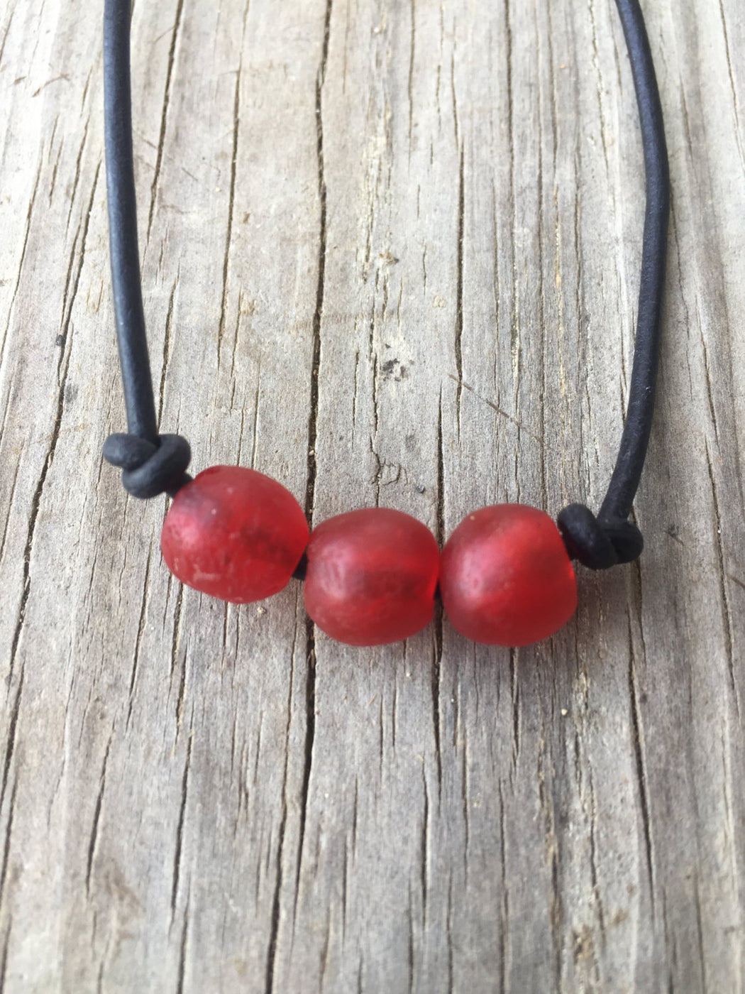 Recycled Glass and Leather Necklace | Beach Necklace