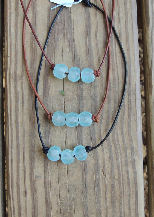 3 glass bead leather necklace