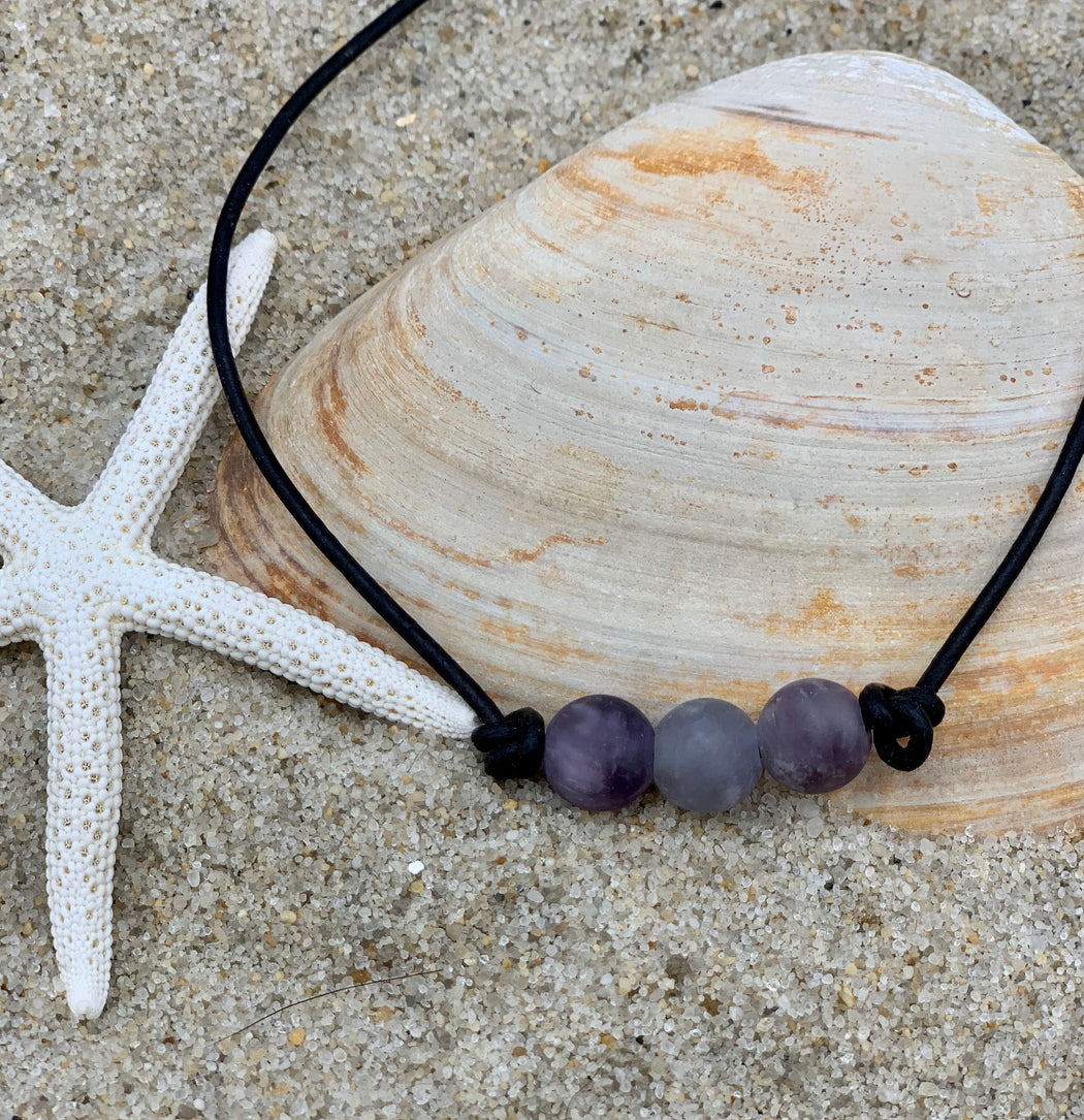 Amethyst and Leather Necklace | Beach Necklace for Her