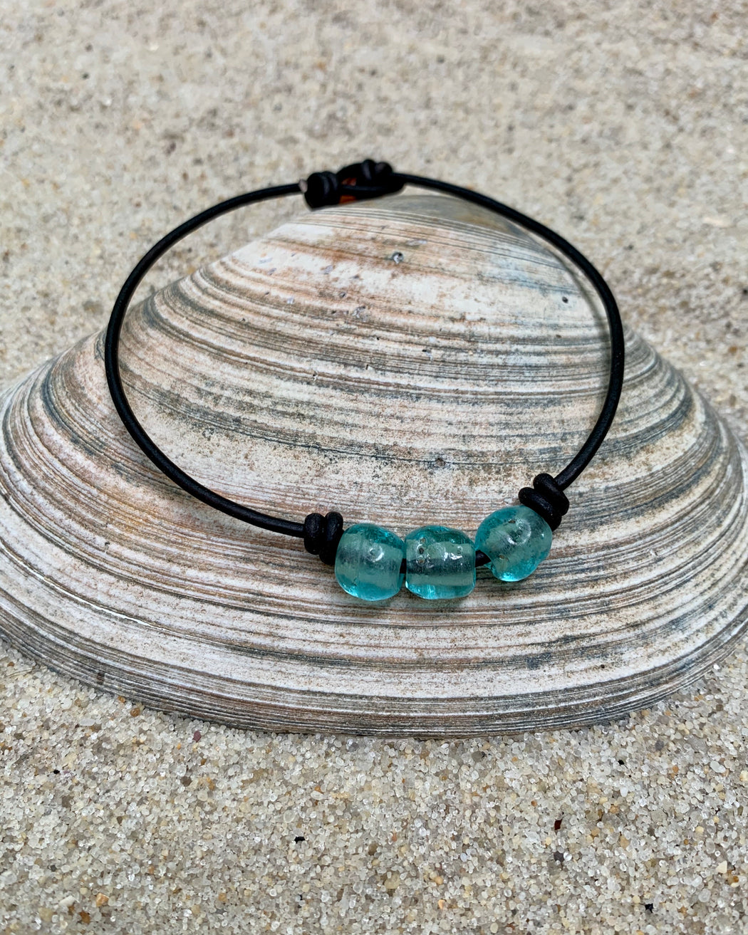 Sea Glass Leather Anklet | Beach Ankle Bracelet