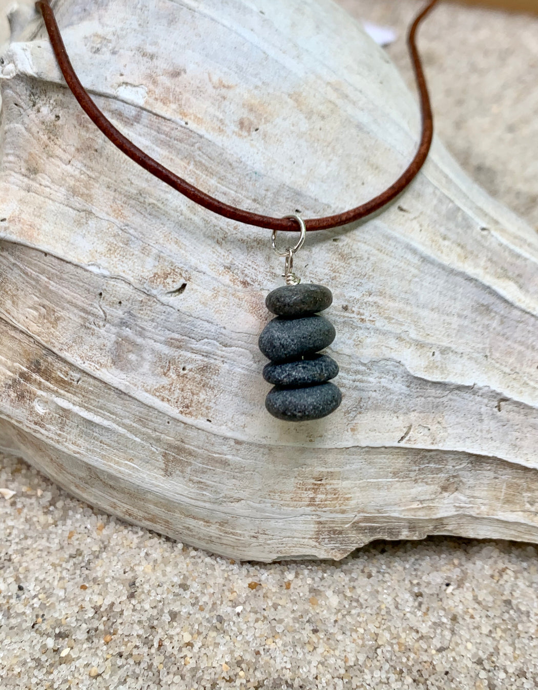 Natural Stone Leather Necklace | Cairn Pendant Necklace | Mens Leather Necklace