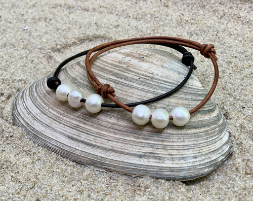 leather pearl anklet