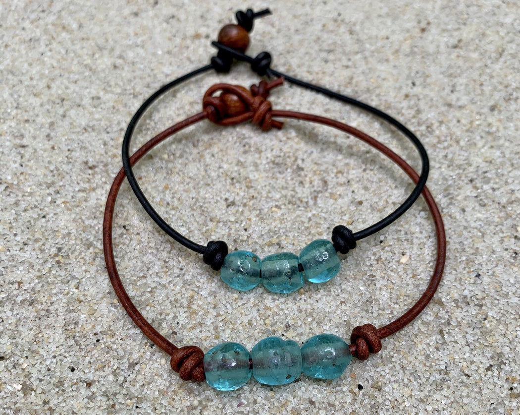 beach glass leather anklet 