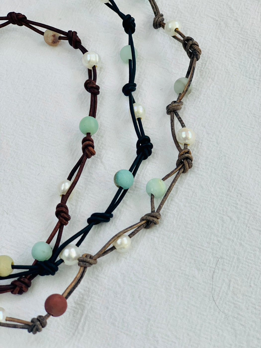 Pearl and Amazonite Triple Wrap Bracelet or a Necklace