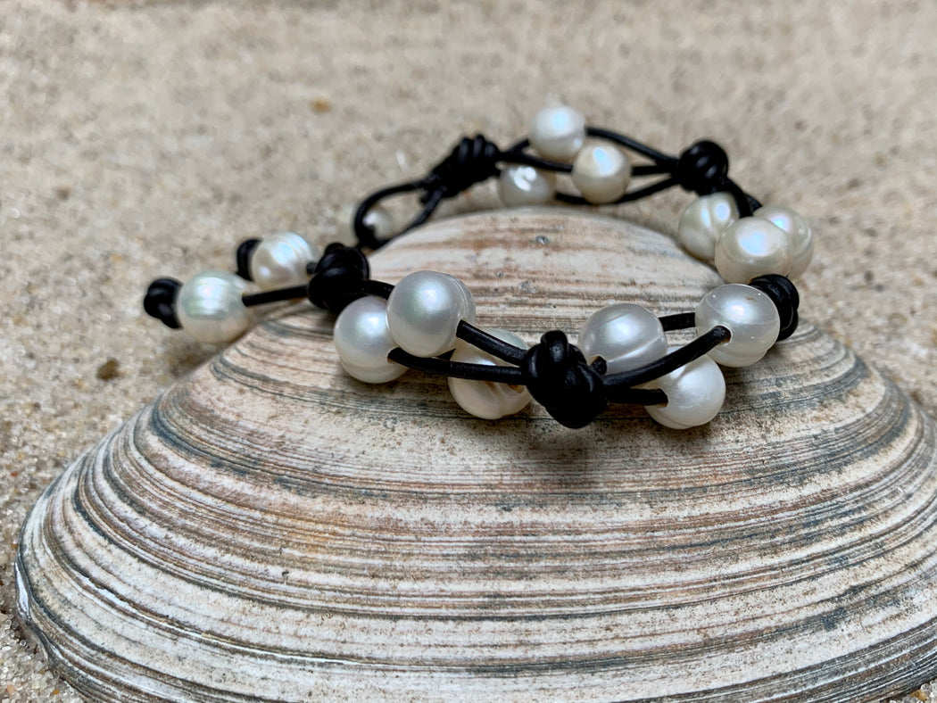 Freshwater Pearl & Leather Knotted Bracelet | For The Beach Lover